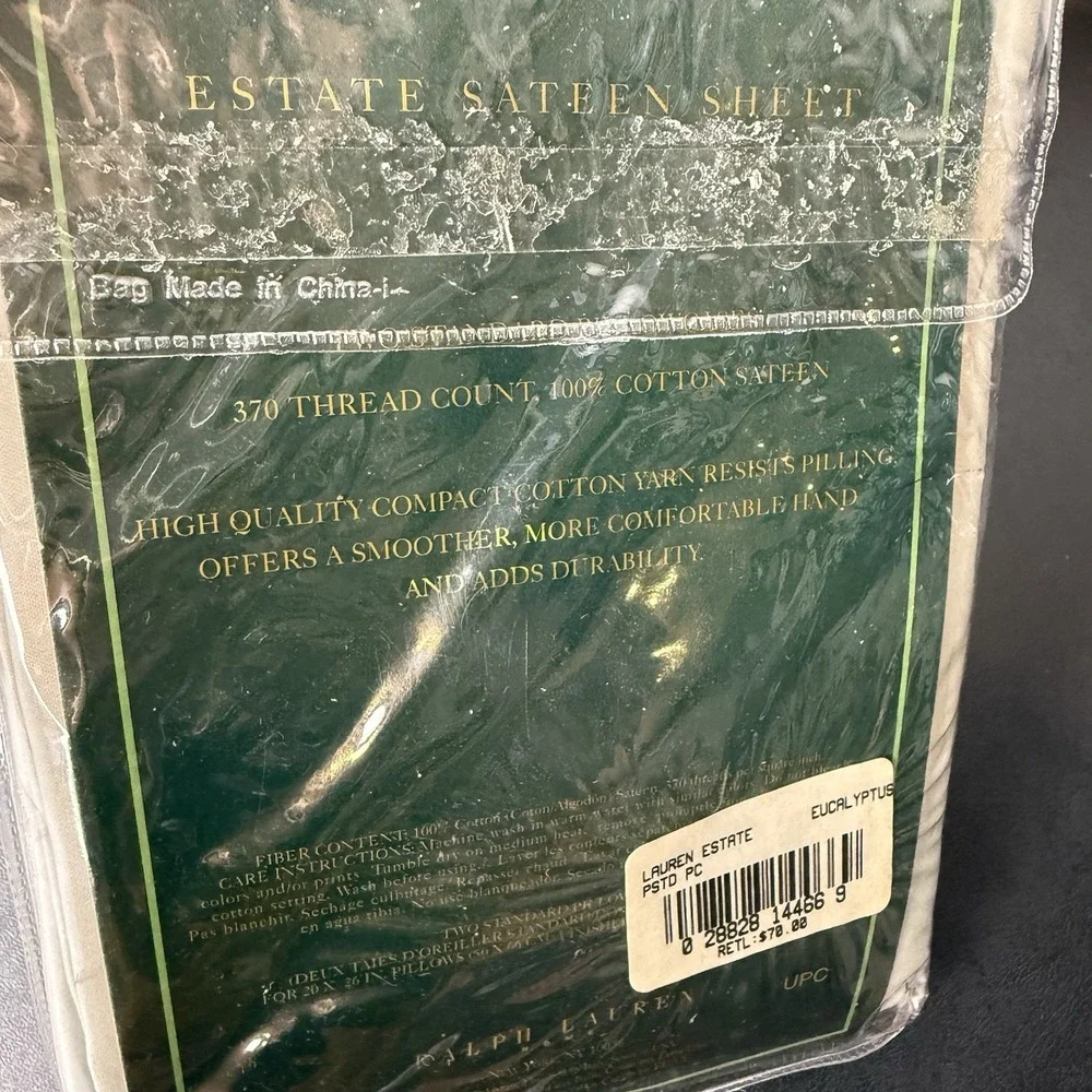 RALPH LAUREN ESTATE SATEEN PAIR OF STANDARD PILLOWCASES EUCALYPTUS (GREEN)